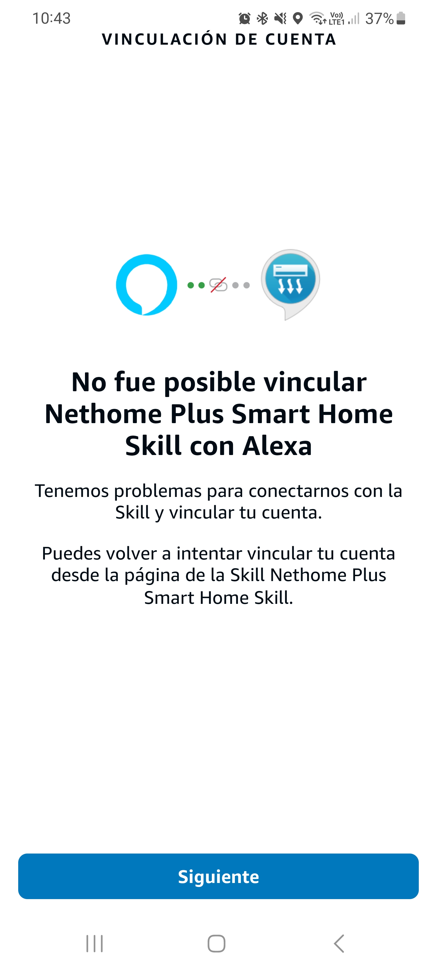 Error de conexión NETHOME PLUS a Alexa